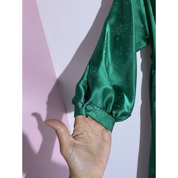 Vtg Christian Dior Satin Robe Women P Green Floral Christmas Sexy Romantic USA - Picture 10 of 15